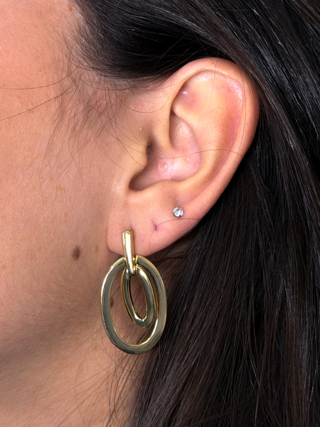 Brinco Oval Duplo Ouro 18k