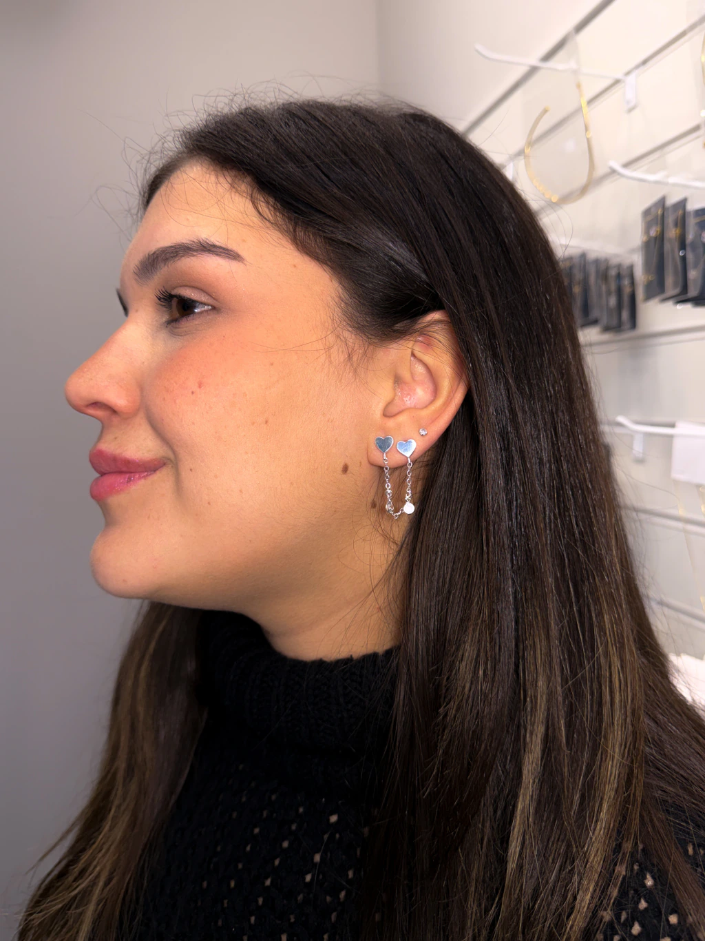 Ear Chain Coração Banho Prata