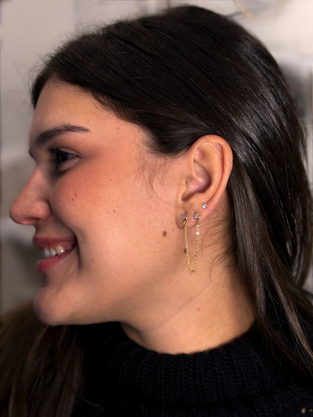 Ear Chain Ponto de Luz Ouro 18k e Prata — segunda imagem