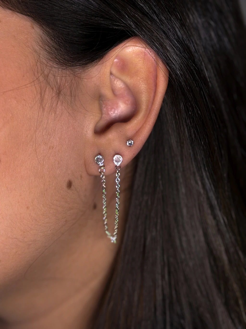 Ear Chain Ponto de Luz Ouro 18k e Prata
