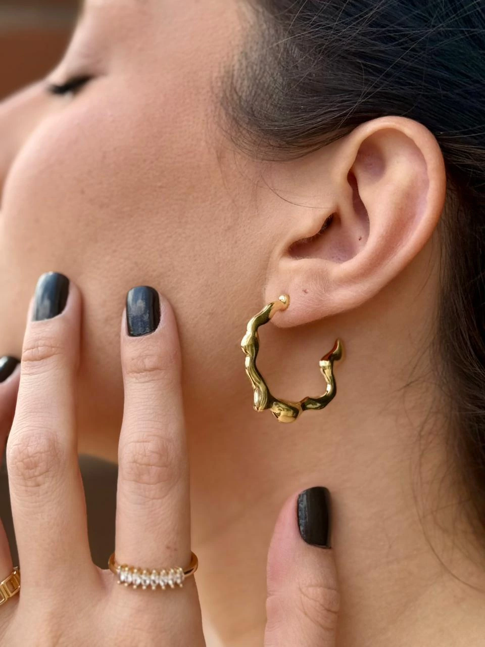 Brinco Argola Orgânica - Banho Ouro 18k