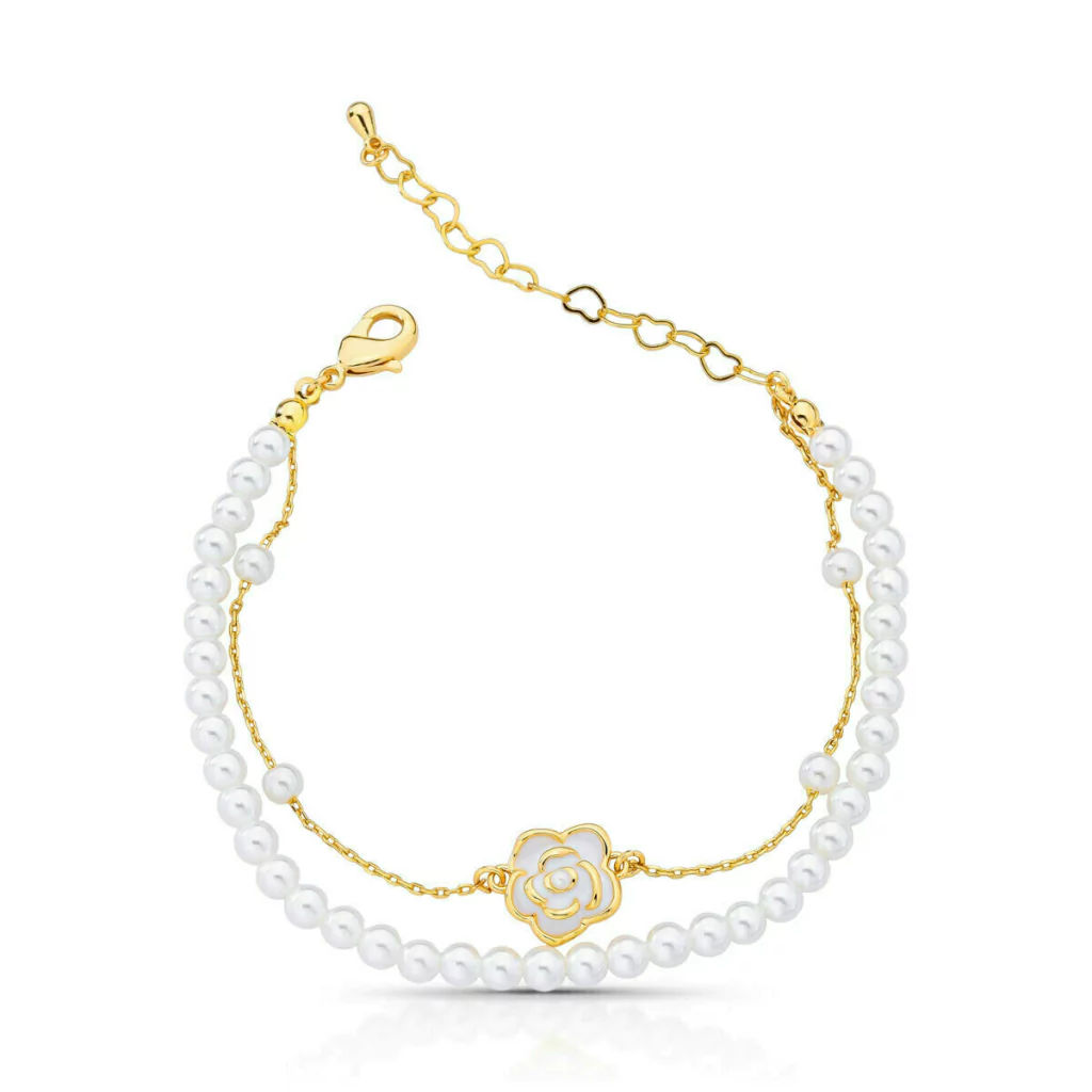Pulseira Dupla Pérola Shell Camélia