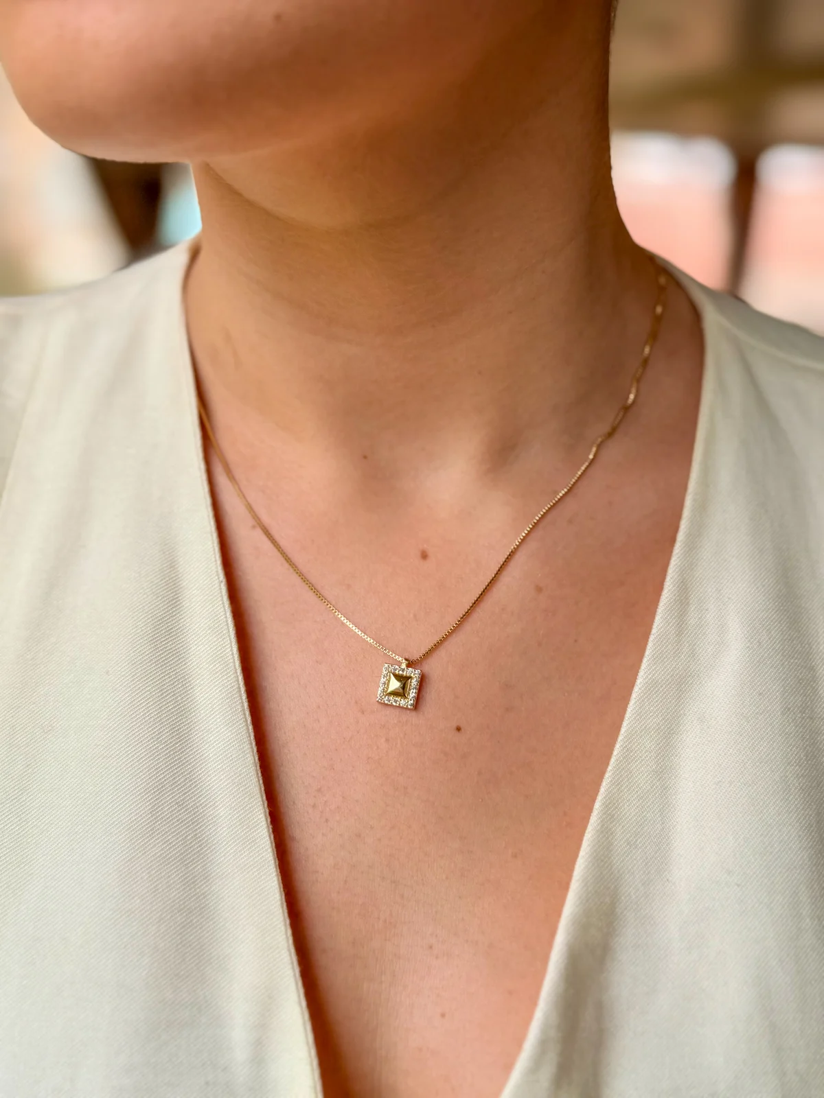 Conjunto Joinha Quadrado Zircônia - Banho de Ouro 18k