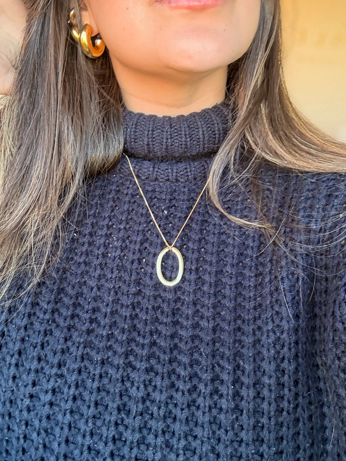 Colar Veneziana Pingente Oval - Banho Ouro 18k