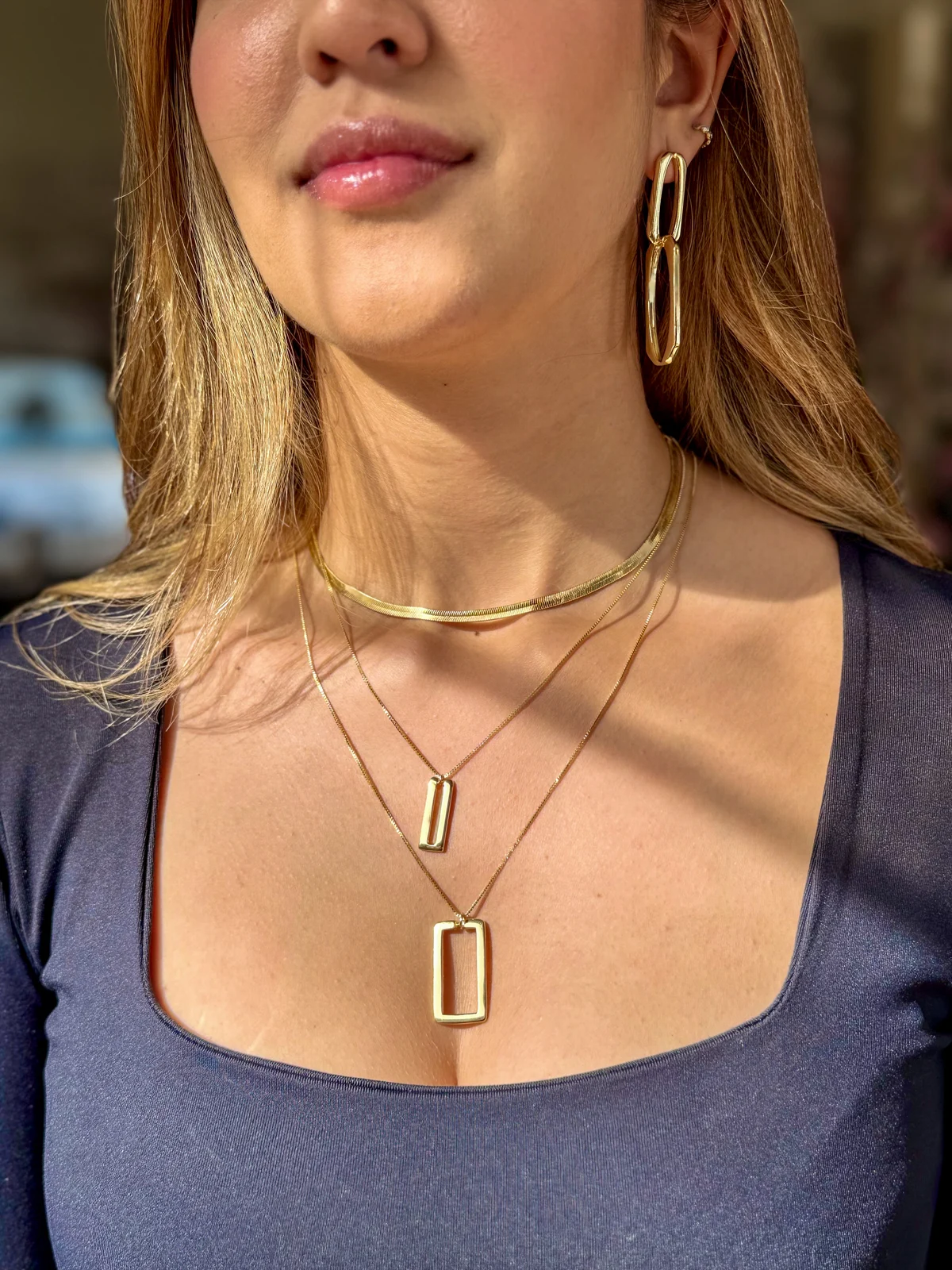 Colar Pingente Retangular G - Banho Ouro 18k