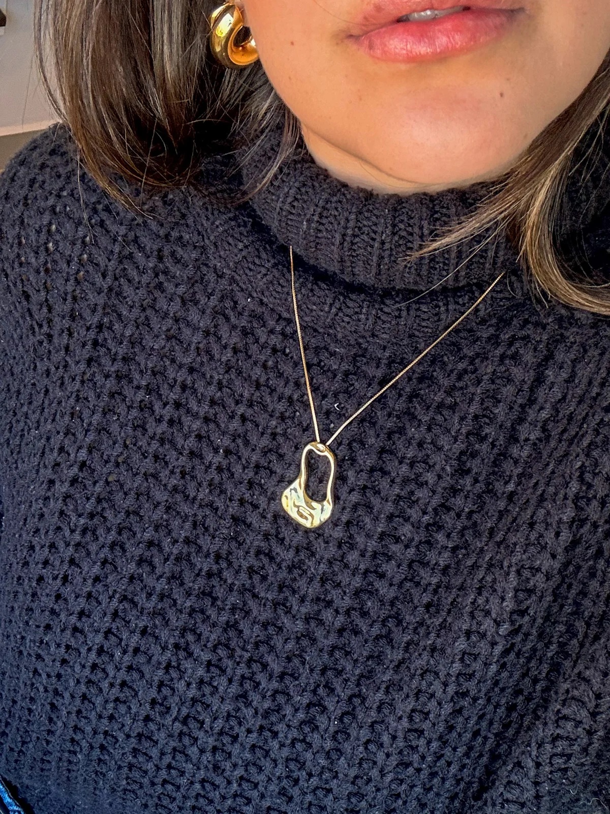 Colar Veneziana com Pingente Orgânico GG - Banho Ouro 18k